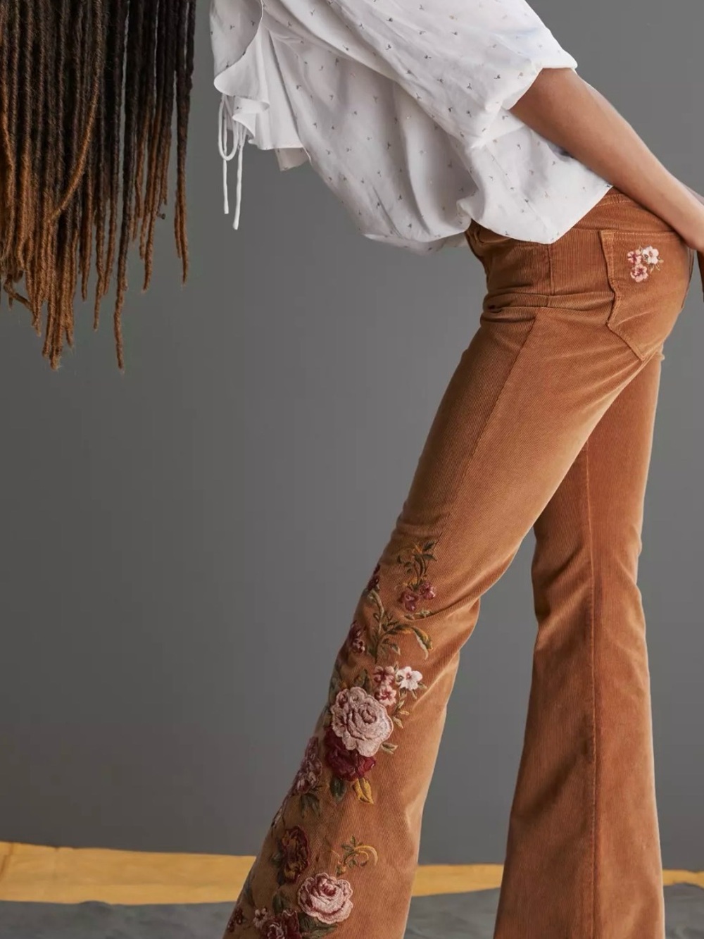 NWT Driftwood/Free People Embroidered Corduroy pants - Picture 5 of 7